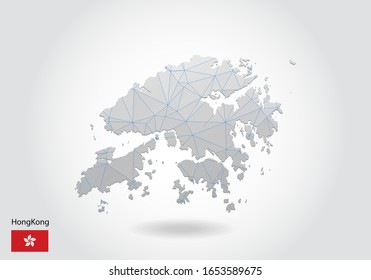 Vektorillustration-Karte von Hongkong mit trendigem Dreiecksdesign im polygonalen Stil auf dunklem Hintergrund, Kartenform im modernen 3D-Papierschnitt-Stil. Schichtenausschnitt aus Papierkorb.