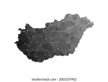 Vector map of Hungary. Black polygonal style on white background.