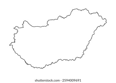 Vector map of Hungary, a country in Central Europe. Detailed black contour, isolated on white background.