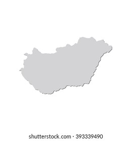 Vector map Hungary. Isolated vector Illustration. Gray on White background. With shadow. EPS 10 Illustration.