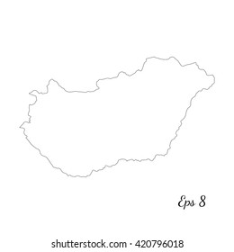 Vector map Hungary. Outline map. Isolated vector Illustration. Black on White background. EPS 8 Illustration.