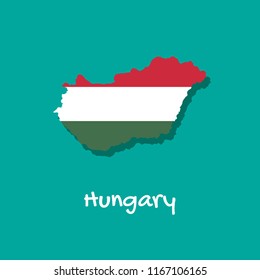 Vector map of Hungary painted in the colors of the flag. The country's borders with shadow. Isolated vector illustration.