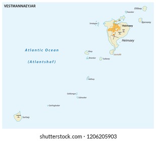 vector map of the Icelandic archipelago of the Vestmannaeyjar.