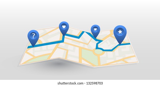 Vector map icon with blue pointer. Location