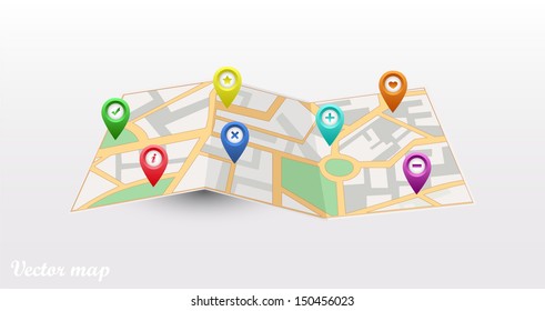 Vector map icon with gps icon set