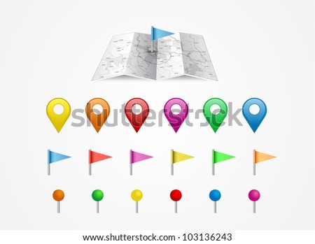 Vector map icon with gps icon set