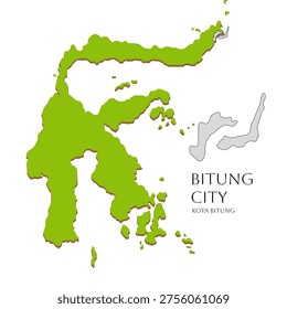 Vector map icon of North Sulawesi highlighting Bitung City with clean green island composition and modern regional mapping design for Indonesia geography illustration