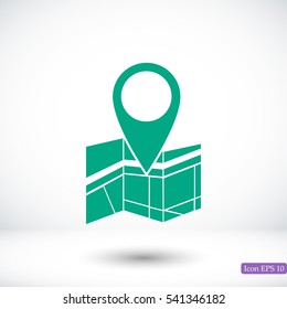 Vector map icon with Pin, vector best flat icon, EPS
