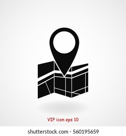 Vector map icon with Pin, vector best flat icon, EPS