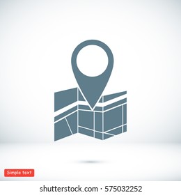 Vector map icon with Pin, vector best flat icon, EPS