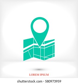 Vector map icon with Pin, vector best flat icon, EPS