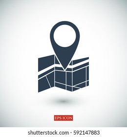 Vector map icon with Pin, vector best flat icon, EPS