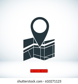 Vector map icon with Pin, vector best flat icon, EPS