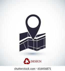 Vector map icon with Pin, vector best flat icon, EPS