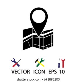 Vector map icon with Pin, vector best flat icon, EPS