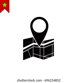 Vector map icon with Pin, vector best flat icon, EPS