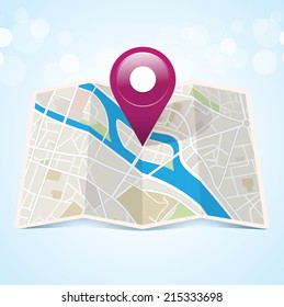 Vector map icon with Pin Pointer 