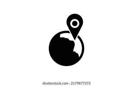 Vector map icon with Pin Pointer. World travel map. Travel pin location on a global map. Vector illustration.