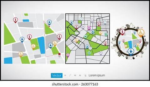 Vector map icon with Pin Pointer