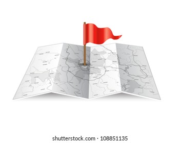 Vector map icon with red flag