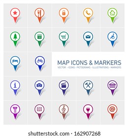 vector map icons and markers set 