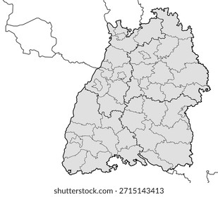Ilustración de mapa de Vector de Baden Wuerttemberg, Alemania. Diseño limpio y mínimo que destaca los límites administrativos. Adecuado para geografía, educación, presentaciones de negocios, infografías, Diseño web y materiales impresos.