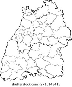 Vector map illustration of Baden Wuerttemberg, Germany. Clean and minimal design highlighting administrative boundaries. Suitable for geography, education, business presentations, infographics, web design, and print materials.