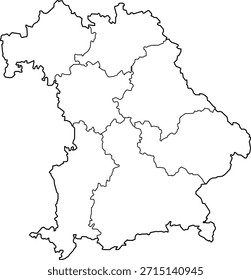 Vektorgrafik von Bayern Bayern, Deutschland. Sauberes und minimales Design, das administrative Grenzen hervorhebt. Geeignet für Geografie, Bildung, Geschäftspräsentationen, Infografiken, Webdesign und Druckmaterialien.