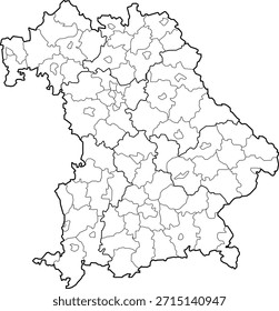 Vektorgrafik von Bayern Bayern, Deutschland. Sauberes und minimales Design, das administrative Grenzen hervorhebt. Geeignet für Geografie, Bildung, Geschäftspräsentationen, Infografiken, Webdesign und Druckmaterialien.