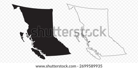 Vector map illustration of British Columbia, Canada, showing silhouette and outline sketch.