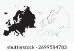 Vector map illustration of the Continent of Europe, showing silhouette and outline sketch.