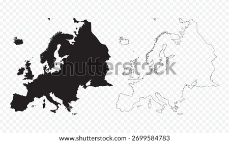 Vector map illustration of the Continent of Europe, showing silhouette and outline sketch.