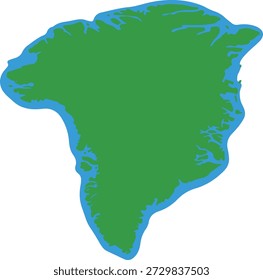 Vector map illustration of Greenland featuring a green landmass silhouette with a thick blue outline isolated on a white background.