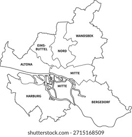 Ilustración de mapa de Vector de Hamburgo, Alemania. Diseño limpio y mínimo que destaca los límites administrativos. Adecuado para geografía, educación, presentaciones de negocios, infografías, Diseño web y materiales impresos.