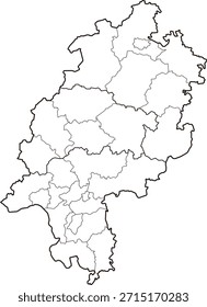 Ilustração de mapa vetorial de Hessen Hesse, Alemanha. Design limpo e mínimo destacando os limites administrativos. Adequado para geografia, educação, apresentações comerciais, infográficos, web design e materiais de impressão.