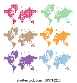 Vector  map illustration and infographics design template. The navigation plan of the world. The pixel scheme of the globe, dotted continents and countries. Drawing Planet Earth