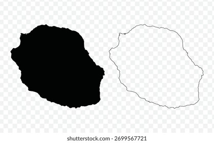 Vector map illustration of Réunion Island, showing silhouette and outline sketch.