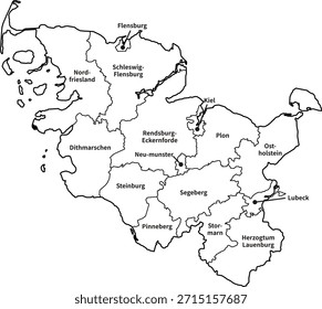 Ilustração de mapa vetorial de Schleswig Holstein, Alemanha. Design limpo e mínimo, enfatizando os limites administrativos. Adequado para geografia, educação, apresentações comerciais, infográficos, web design e materiais de impressão.