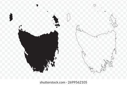 Vector map illustration of Tasmania, Australia, showing silhouette and outline sketch.