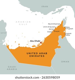 Vector Map Illustration of United Arab Emirates UAE with Neighboring Country and Border