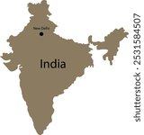 Vector map of India. The capital of India, New Delhi.