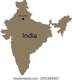 Mapa de Vector de India. La capital de la India, la Nueva Delhi.