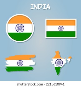 Mapa vectorial de la India lleno de la bandera del país, aislado de fondo blanco.