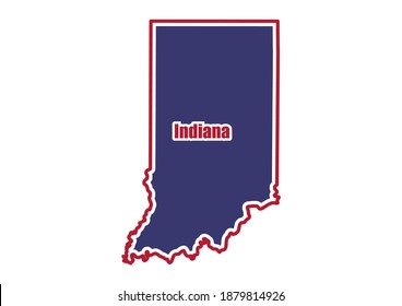 Vector map of Indiana.  Outlines, state borders are painted in the colors American flag. Flat vector map of Indiana isolated on white background.  The map is appropriate for prints of any size. 