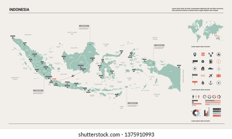 Vector map of Indonesia.  High detailed country map with division, cities and capital Jakarta. Political map,  world map, infographic elements. 