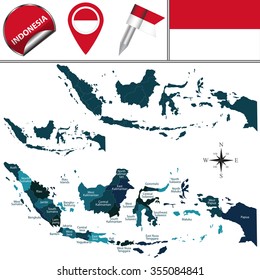 Vector map of Indonesia with named regions and travel icons