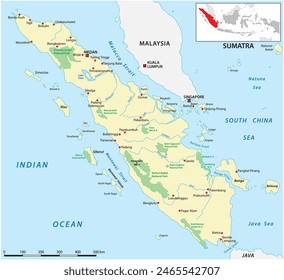 Vector map of the Indonesian island of Sumatra