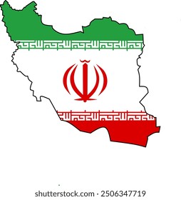 A vector map of Iran combined with its distinctive flag desig.