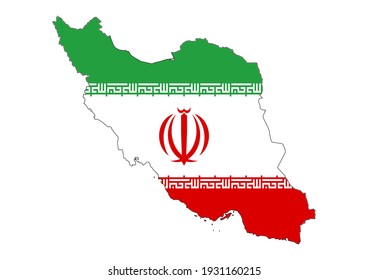 Vector map of Iran filled with the flag of the country, isolated on white background. Vector illustration suitable for digital editing and prints of all sizes.