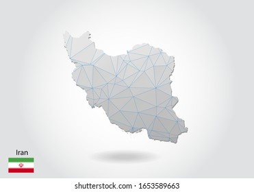 Vector map of iran with trendy triangles design in polygonal style on dark background, map shape in modern 3d paper cut art style. layered papercraft cutout design.